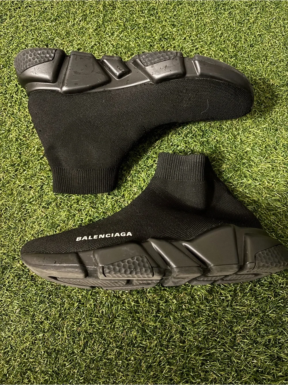 Authentic Balenciaga Black Knit Sock Sneakers with White Logo